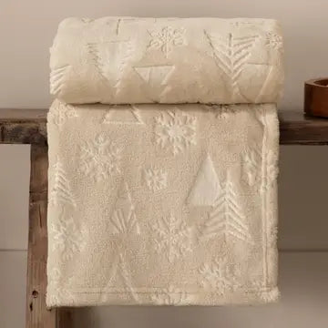 Plaid de Noël écru à sapins et flocons – Précommande