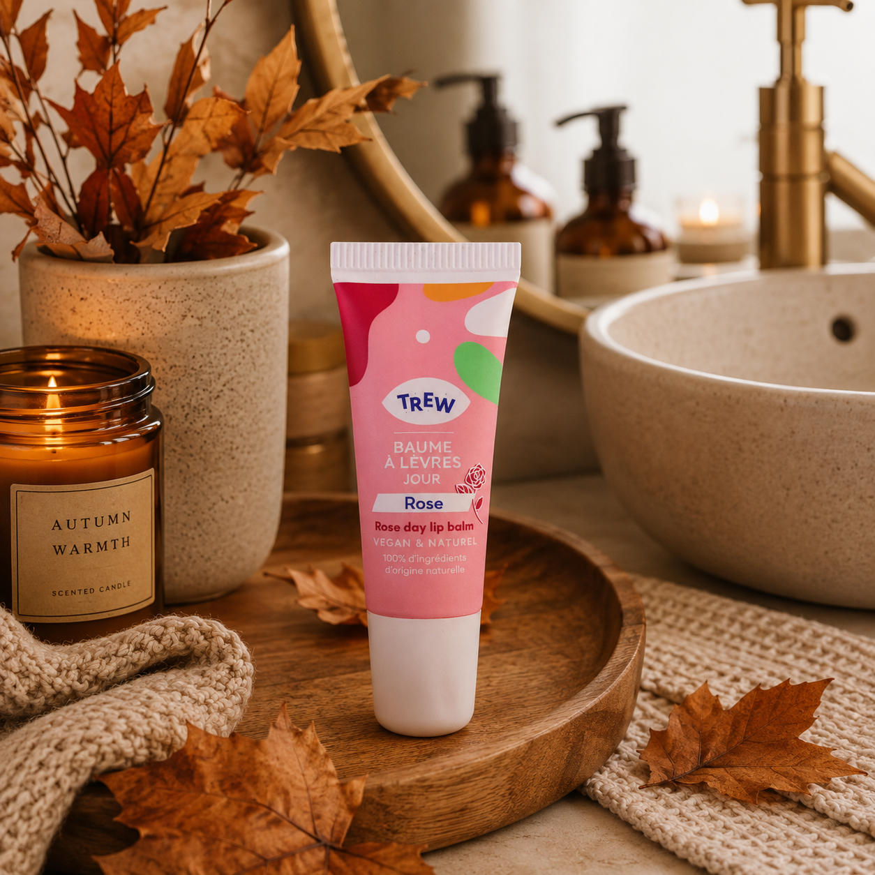 Baume à lèvres Rose TREW — ambiance automne cocooning