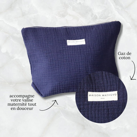 Trousse bleu nuit en gaze de coton Maison Mathüvû