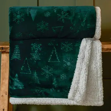 Plaid de Noël vert forêt, revers écru – Précommande